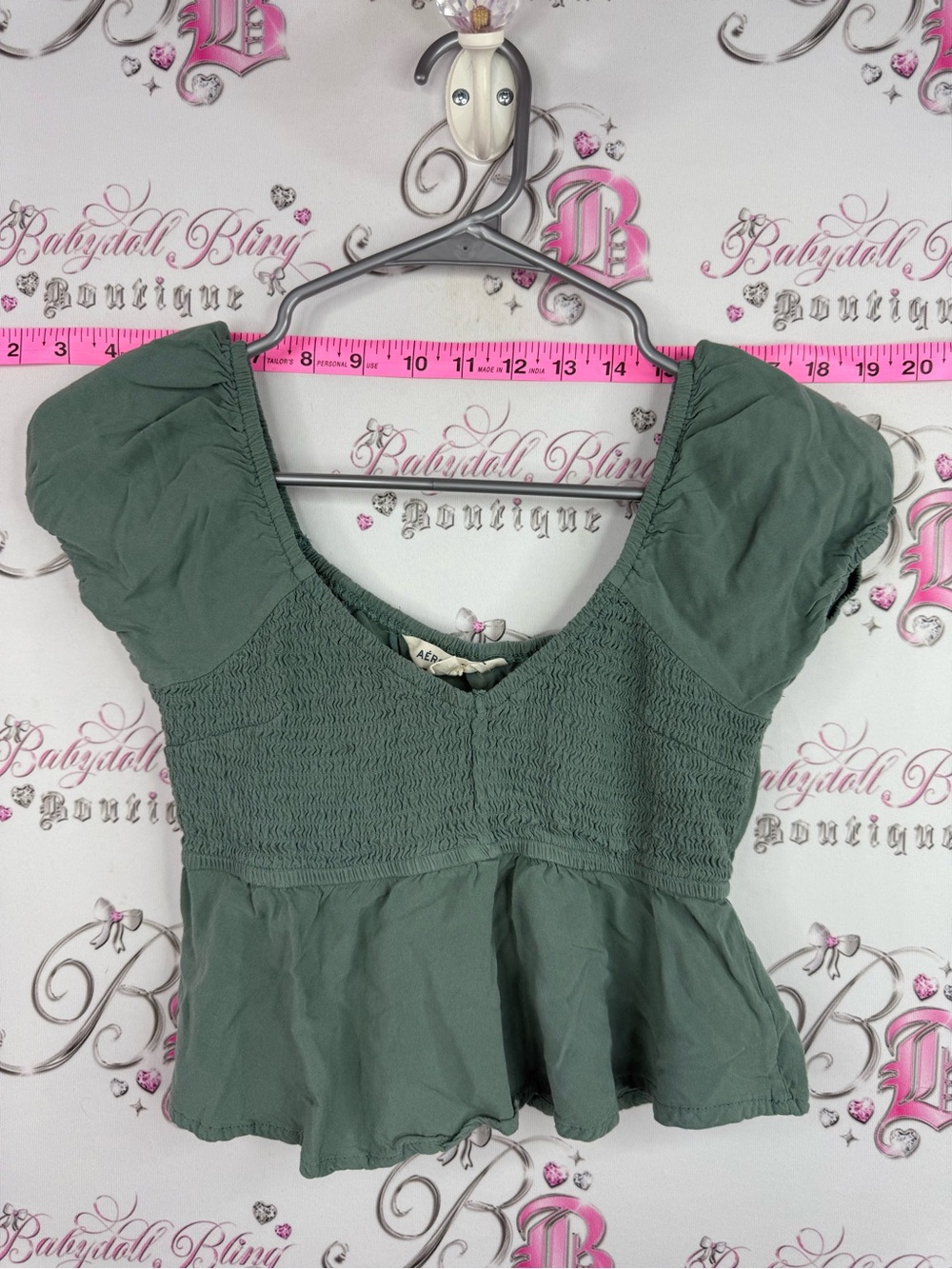 Aeropostale top milkmaid ruffle Olive Green Smocked Peplum Crop Top